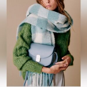 Sezane Louise Scarf in Ecru Sage Check